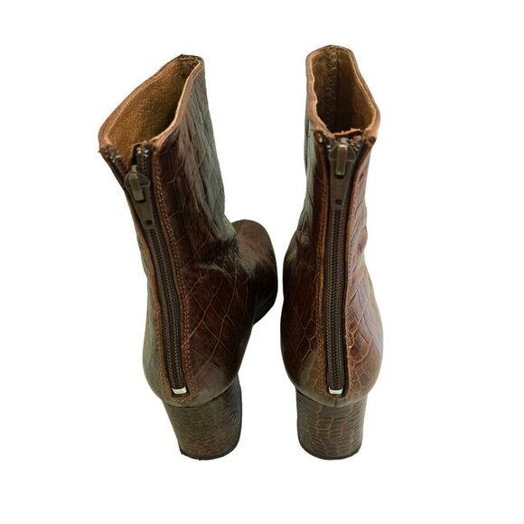 Free People Cecile Brown Croc Embossed Leather Block Heel Booties Size 37/6.5 - Picture 4 of 12